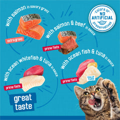Friskies close-up de trozos Prime Filets que resaltan jugos y ternura