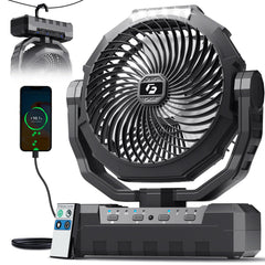 FRIZCOL vista frontal del ventilador portátil con carcasa negra y base estable