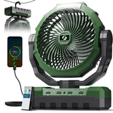 FRIZCOL ventilador frontal verde mostrando controles y diseño portátil, mejora ventilación