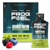 Frog Fuel frontal del empaque berry mostrando 24 sobres y beneficio práctico