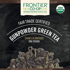 Frontier Co-op hojas enrolladas de gunpowder en primer plano, textura intensa
