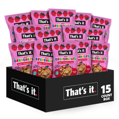 Fruit Crunchables frente del paquete mostrando 15 sobres y diseño claro, fácil de identificar