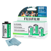 Fujifilm paquete frontal mostrando rollos y beneficios de color
