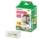 Fujifilm INSTAX Mini pack frontal mostrando caja y 20 hojas para impresiones inmediatas