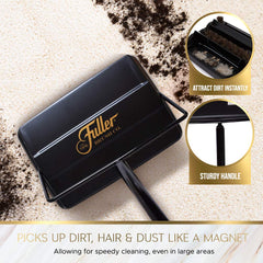 Fuller Brush en uso en salón recogiendo migas y pelo de mascota rápidamente