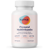 FullWell envase frontal prenatal muestra 240 cápsulas y beneficio de suministro prolongado