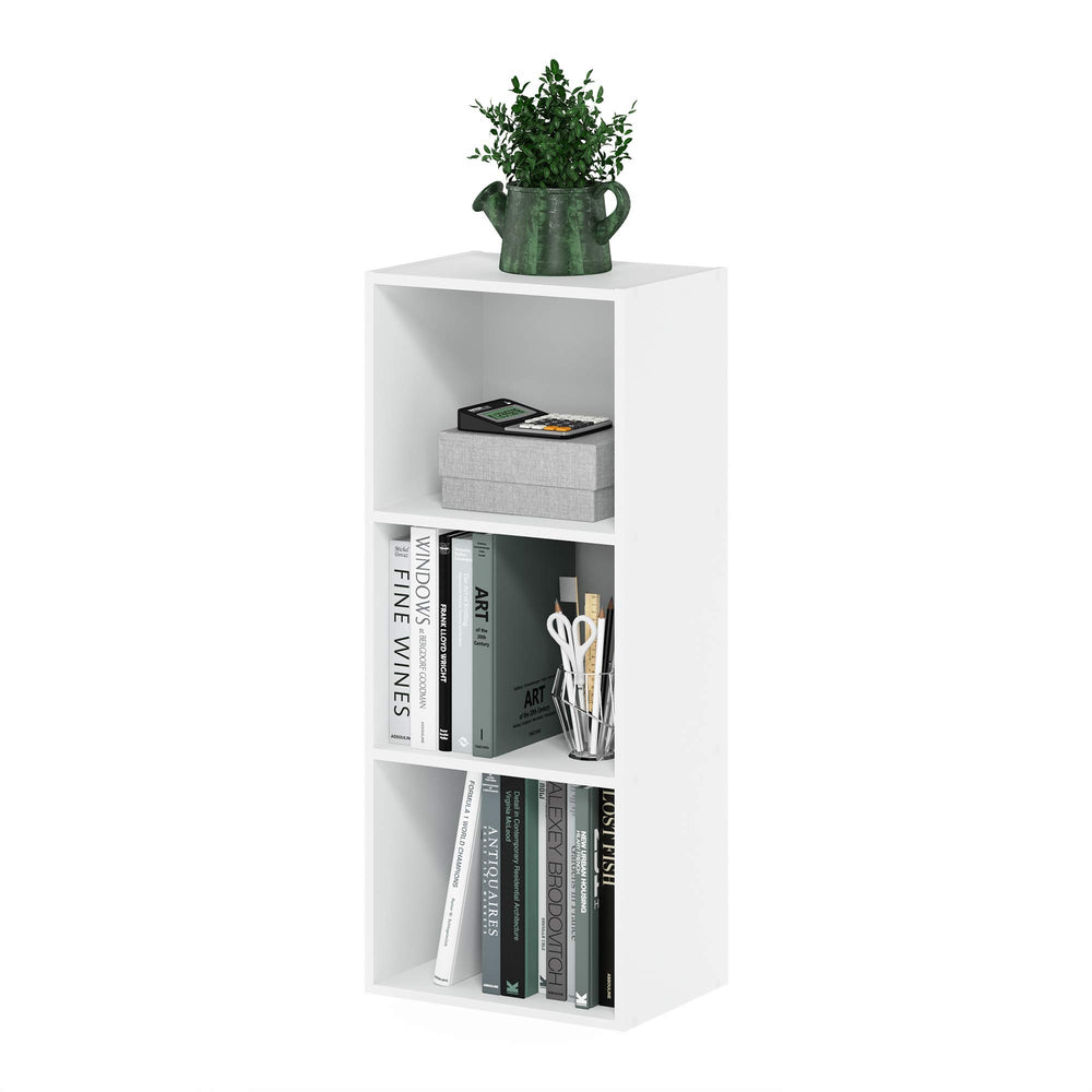 Furinno LUDER front view showing neat three-cube storage and compact footprint