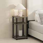 Furinno mesita frontal en French Oak mostrando tres estantes y diseño compacto