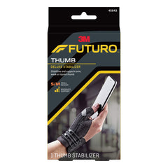 Futuro paquete frontal mostrando la férula y tamaño Small/Medium, comodidad inmediata