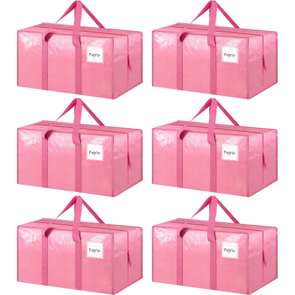FYGRIP frente del paquete de 6 bolsas rosas mostrando tamaño y cierre, facilita mudanzas