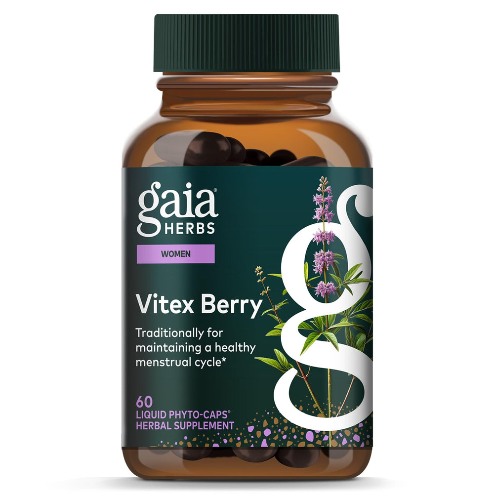 Gaia Herbs frasco del producto mostrando diseño y presencia en vitrina
