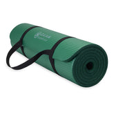Gaiam esterilla desplegada verde mostrando base acolchada para mayor confort