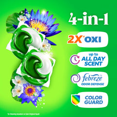 Gain Flings cápsula en primer plano resaltando la textura y disolución rápida