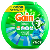 Gain Flings frente del empaque mostrando producto y beneficio de frescura