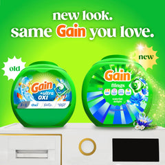 Gain Flings tapa abierta con cápsulas visibles y acceso fácil