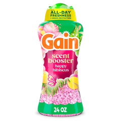 Gain frasco frontal Happy Hibiscus mostrando envase y beneficio de frescura