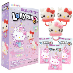 Galerie Hello Kitty caja frontal mostrando 18 anillos para fiestas, ideal para recuerdos