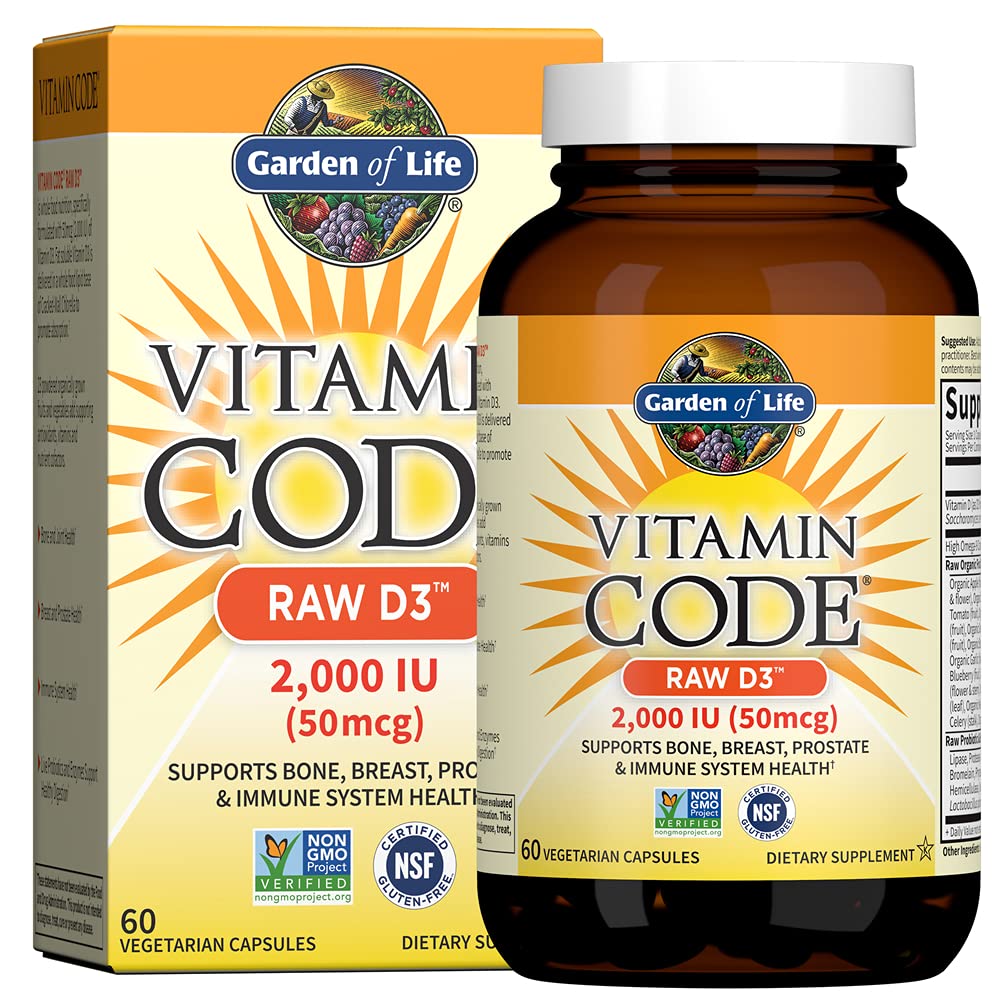 Garden of Life frasco frontal del producto mostrando la etiqueta clara y beneficios