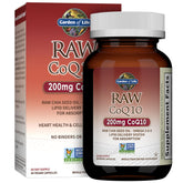 Garden of Life envase frontal que muestra CoQ10 200 mg y beneficios cardiovasculares