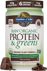 Garden of Life vista frontal del envase chocolate, aporte proteico claro