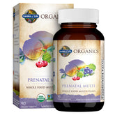 Garden of Life frasco frontal mostrando el multivitamínico prenatal y sus beneficios