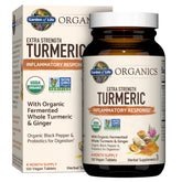 Garden of Life frasco frontal mostrando 120 tabletas y beneficios certificados