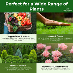 GARDENWISE aplicando fertilizante en huerto para crecimiento equilibrado