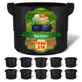 Gardzen front pack view showing ten 10-gallon fabric pots and durable handles for convenience