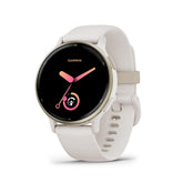 Garmin vívoactive 5 frontal Ivory mostrando esfera AMOLED y buen contraste