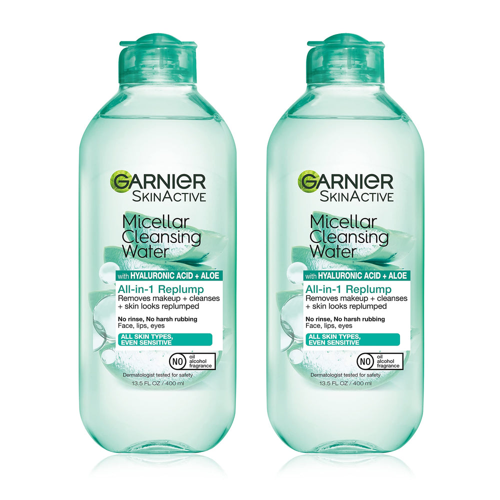 Garnier botella frontal 400 ml mostrando el envase y beneficio de limpieza suave