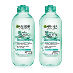 Garnier botella frontal 400 ml mostrando el envase y beneficio de limpieza suave
