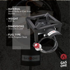 Gas One primer plano del cabezal de hierro fundido indicando durabilidad