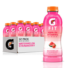 Gatorade Fit front packaging showing watermelon strawberry flavor and benefits