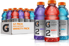 Gatorade G2 pack frontal mostrando las 12 botellas y variedad de sabores