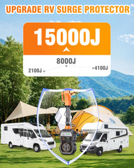 GEARGO en uso en un camping protegiendo la autocaravana del voltaje irregular