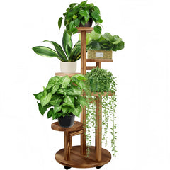 GEEBOBO plant stand front view showing five tiers and compact footprint