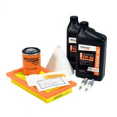 Generac kit frontal mostrando envase de aceite y filtro, protección confiable
