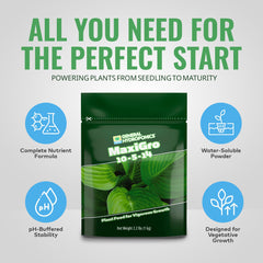 General Hydroponics MaxiGro disolviéndose en agua para preparar solución nutritiva