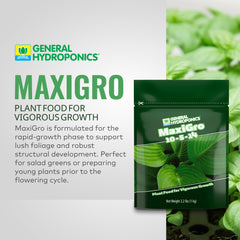 General Hydroponics MaxiGro textura del polvo, solubilidad rápida y manejo sencillo