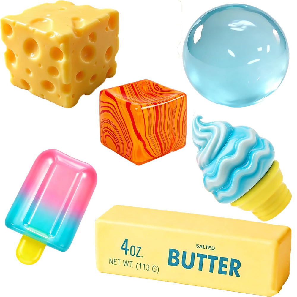Generic butter squeeze front packaging showing yellow toy and compact size benefit