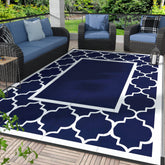 GENIMO vista frontal de alfombra azul y blanca ideal para patios