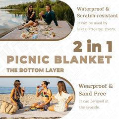 Genovega family using blanket on beach showing easy outdoor comfort benefit