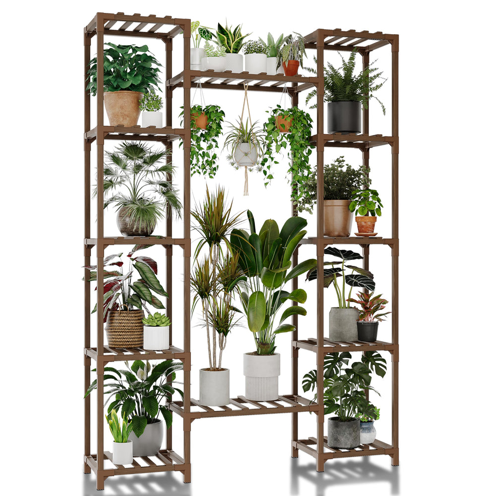 GENTINGBRO front view tall plant stand showing full 12-pot display and space saving