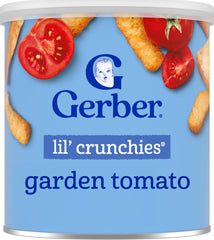 Gerber empaque frontal Garden Tomato mostrando conveniencia y confianza