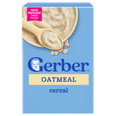 Gerber stage 1 oatmeal front packaging shows product and benefits