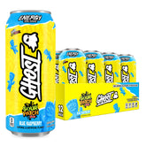 GHOST Energy lata frontal azul raspberries sour patch mostrando diseño y sabor