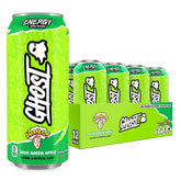 GHOST lata frontal Warheads Sour Green Apple mostrando etiqueta transparente y sabor