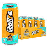 GHOST lata frontal mostrando diseño y sabor tropical mango, ventaja visual clara