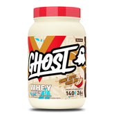 GHOST tarro frontal mostrando etiqueta clara y beneficio de 26 g proteína