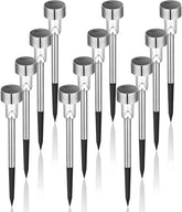 GIGALUMI front view of 12-pack garden lights showing modern design and benefit
